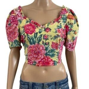 BLASHE Vibrant Floral Crop Top Rayon Spandex Blend Size Large